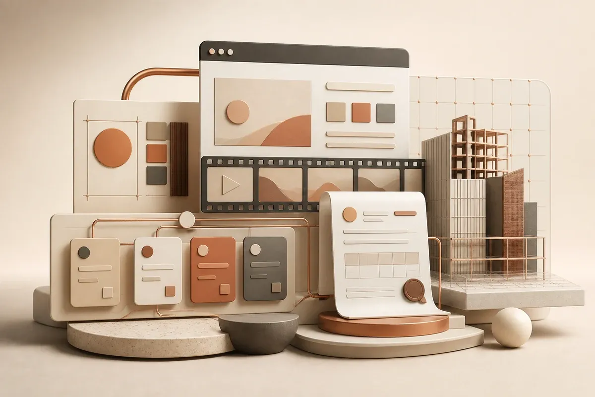 Illustration representing Brownsofts web, video, design, administrative, healthcare back-office, and BIM services